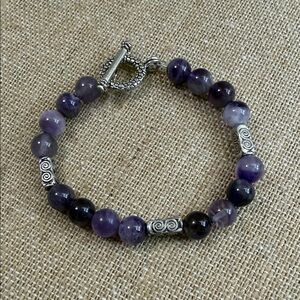 Fashion Jewelry Purple Amethyst Bead Bracelet with Silver Accents